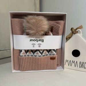 Barbour Eden Fairisle Beanie & Scarf Set in pink Ladies Barbour Set